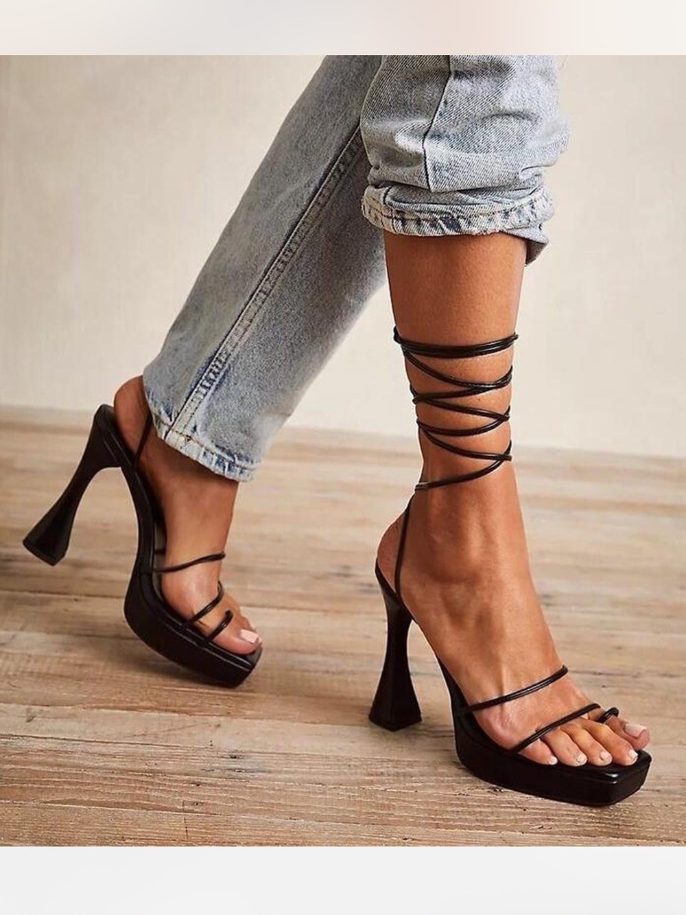 Jeffrey Campbell Primadonna strappy lace-up Platform block heels black size 9